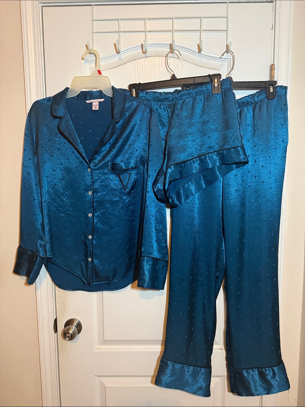 Victoria's Secret Deep Teal Satin 3-Piece Pajama Set